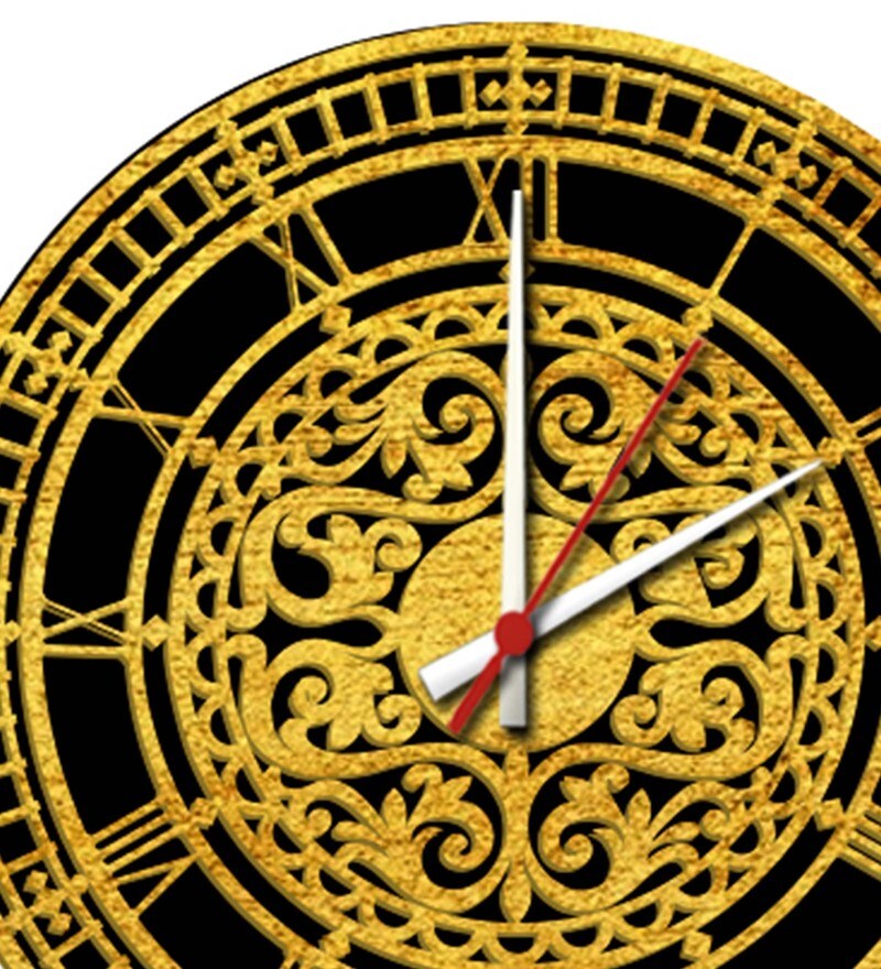 Buy Yellow Engineered Wood Analog Wall Clock By WallMantra Online