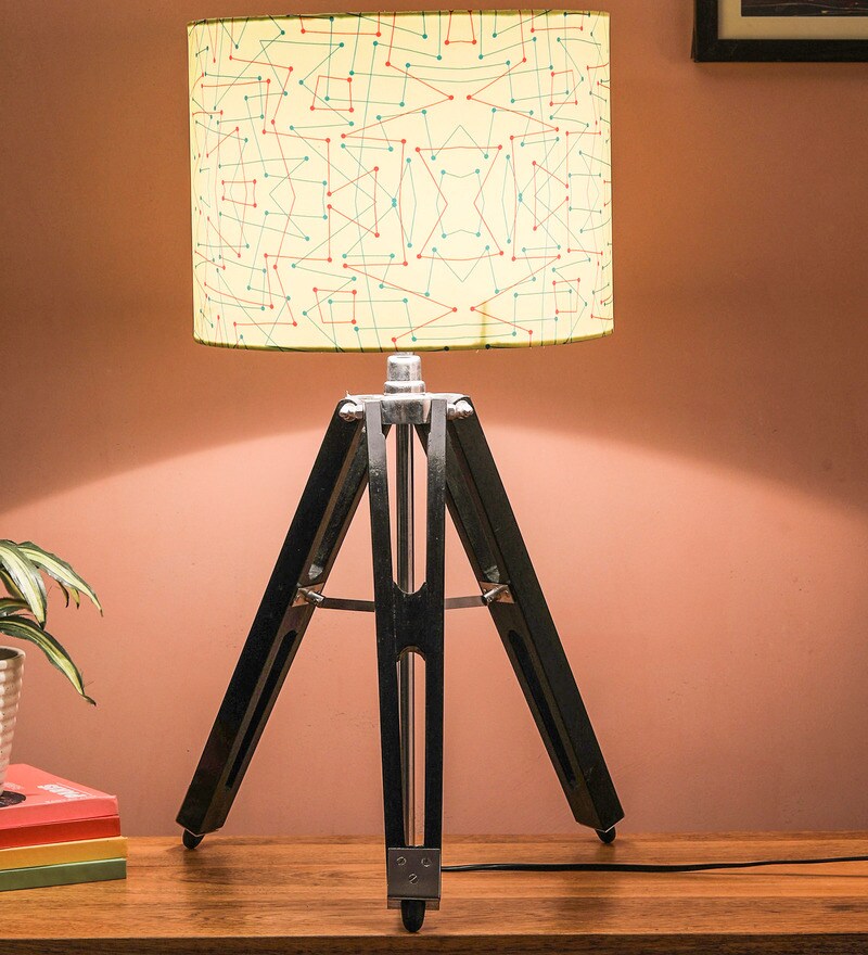 Buy Yellow Fabric Shade Tripod Table Lamp with Brown Base by Beverly