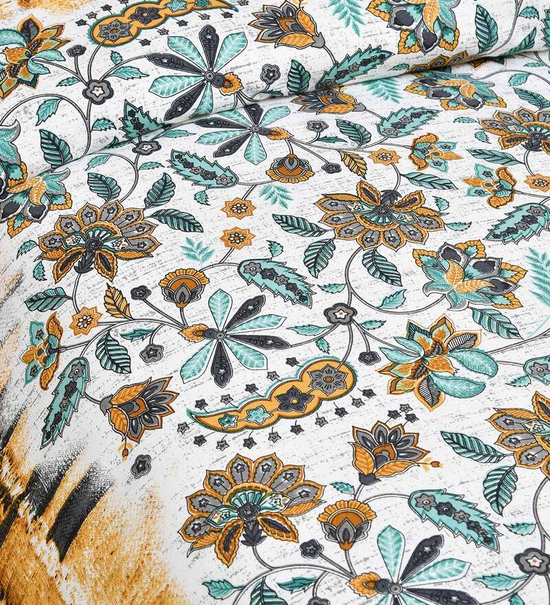 Buy Yellow Floral 210 TC Cotton 4 Pieces Bedding Gift Set by Jaipur