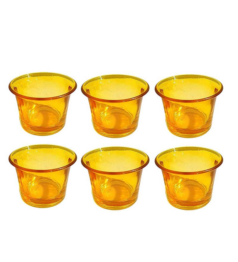 Buy Yellow Glass Set Of 6 Votive Candle Holder With Tealight By Tied Ribbons Online Table Tea 8285