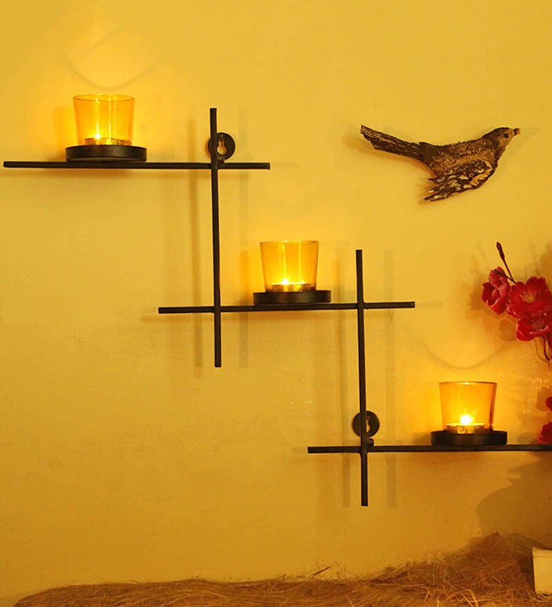 Buy Black Metal Wall Candle Holder by Homesake Online Wall Tea Light