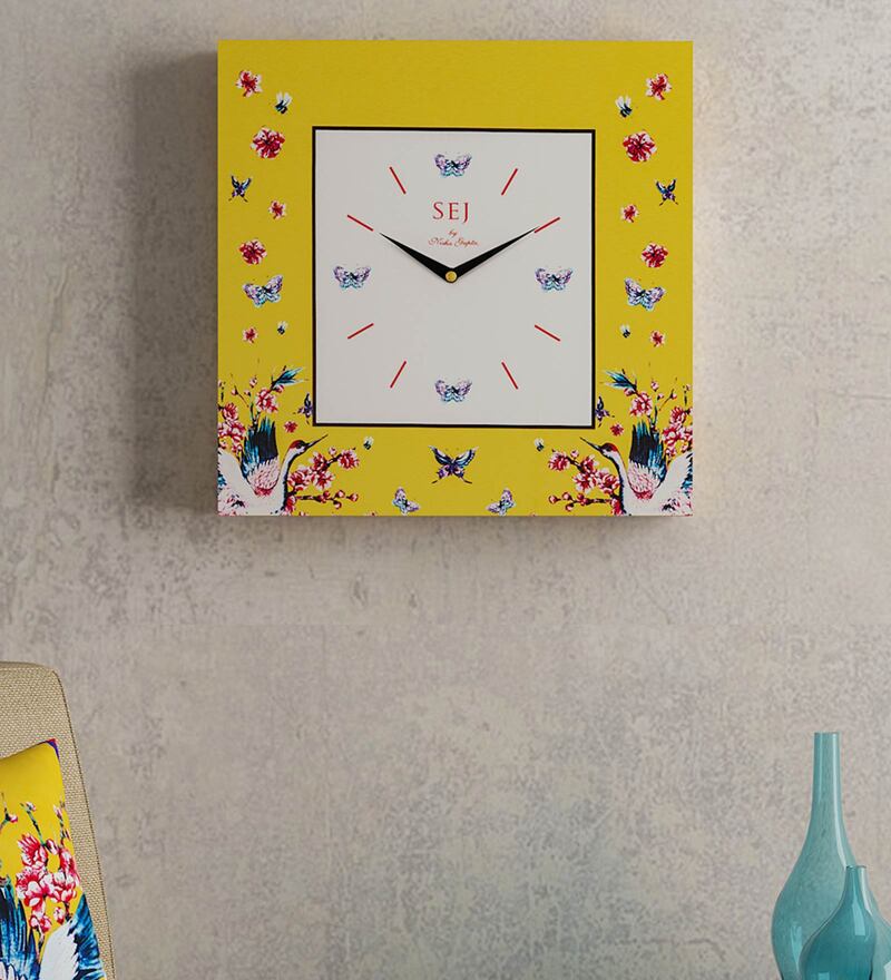 Buy Yellow MDF Framed Analog Wall Clock by SEJ by Nisha Gupta Online
