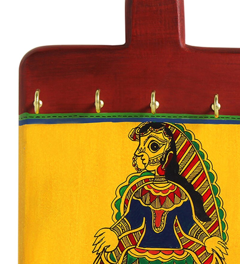 Buy Yellow Pine Wood Madhubani Lady Handpainted Key Holder by