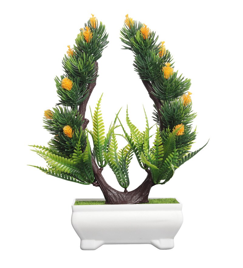 Buy Yellow Plastic Artificial Plant with Pot by Foliyaj Online Artificial Flowers Artificial