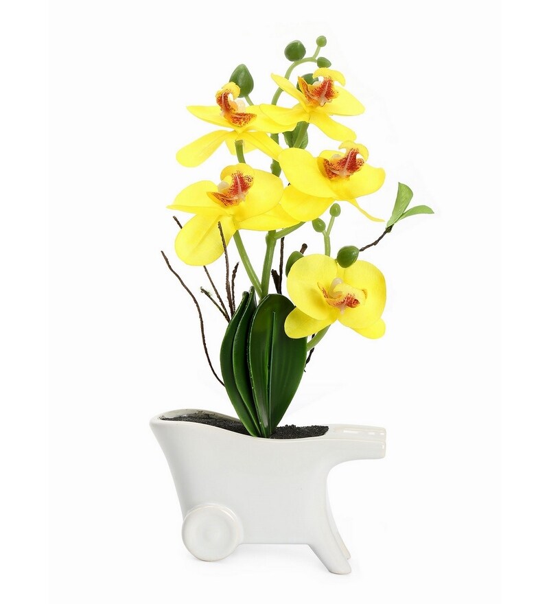 Buy Yellow Plastic With Pot Artificial Plant by home Online Artificial Flowers Artificial