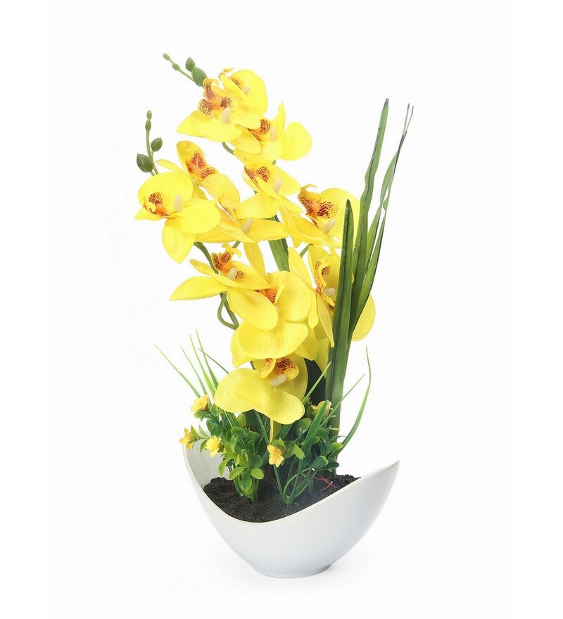 Buy Yellow Plastic With Pot Artificial Plant by home Online Artificial Flowers Artificial