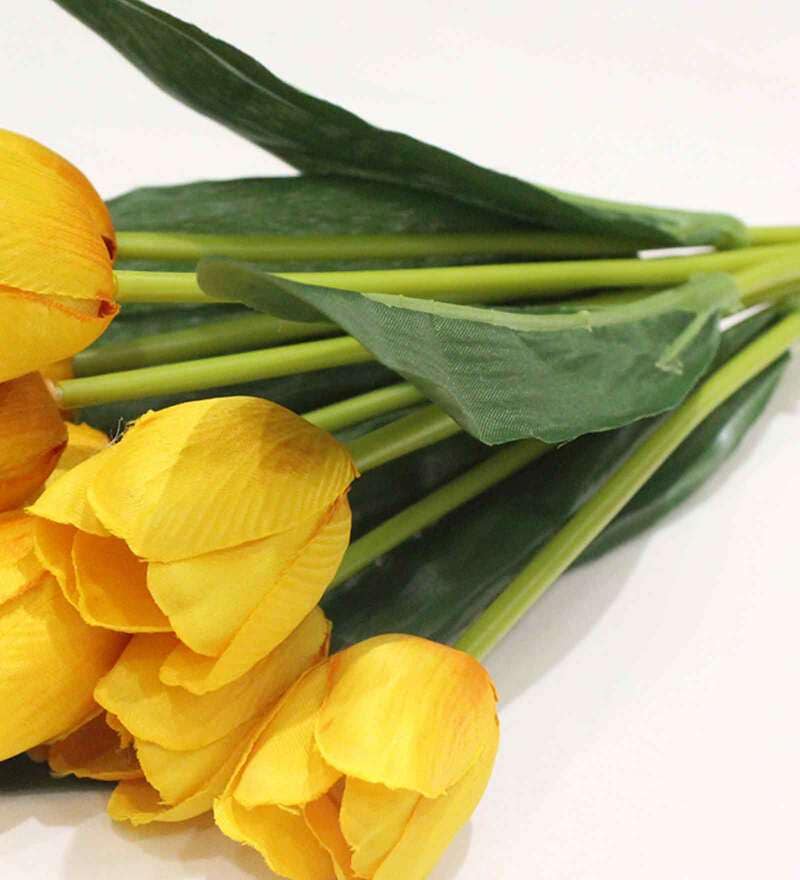 Buy Yellow Polyester Artificial Tulip Flower Bunch by PolliNation