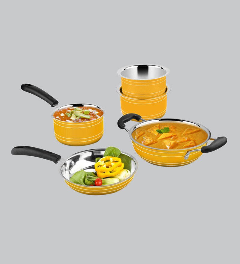 Buy Yellow Stainless Steel Induction Friendly 5Piece Cookware Set by
