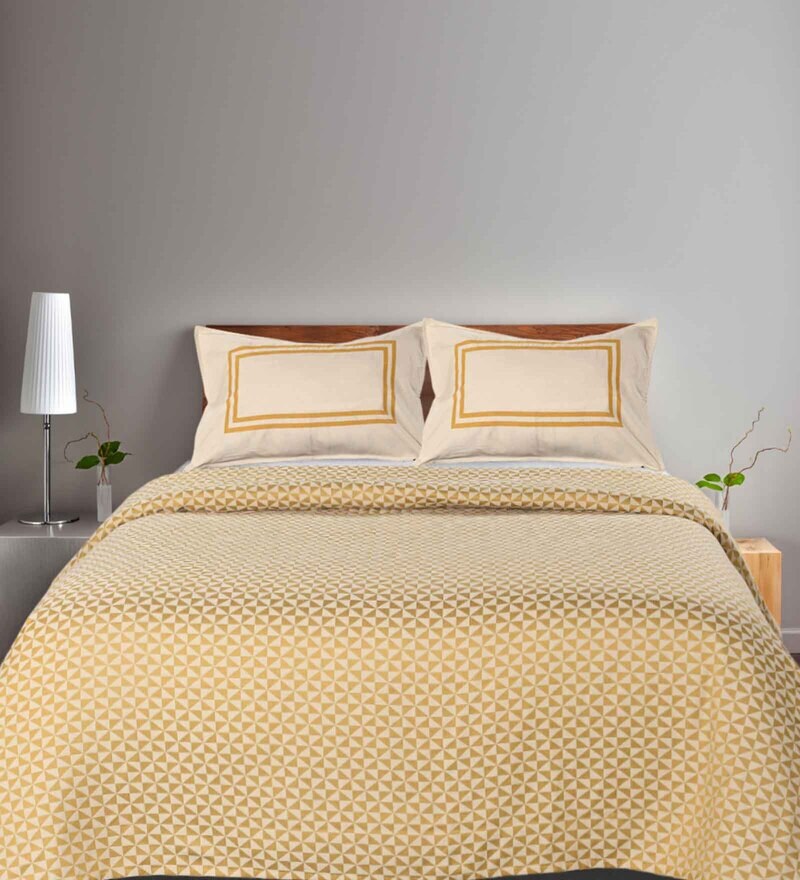 Buy Yellow Geometric 144 TC 100 Cotton Double Bedsheet with 2 Pillow Covers by Saral Home