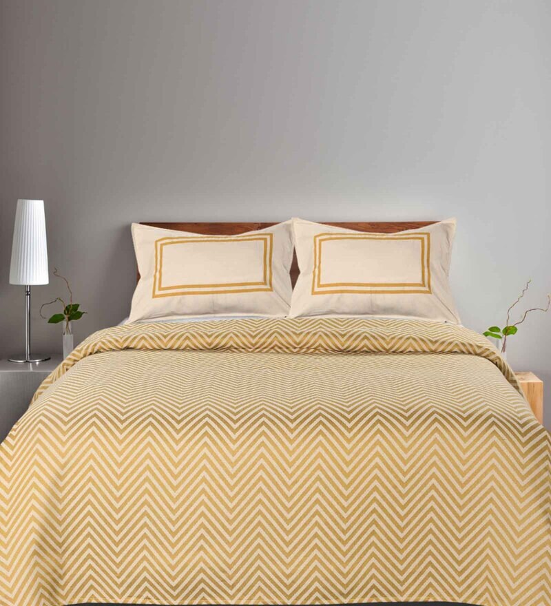 Buy Yellow Geometric 144 TC 100 Cotton King Bedsheet with 2 Pillow