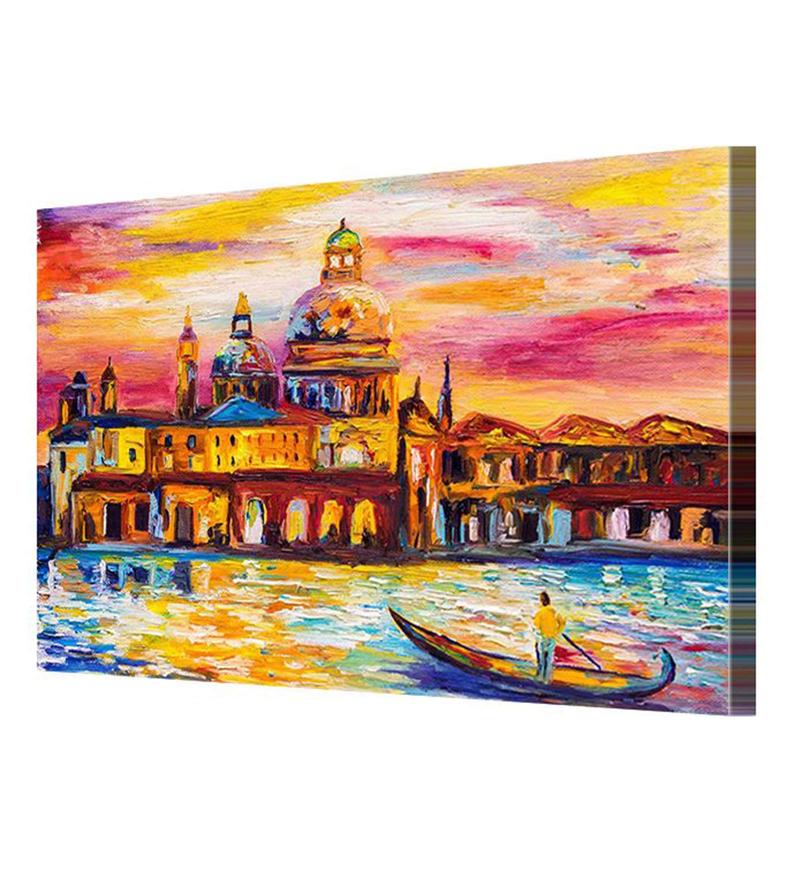 Buy Yellow Wooden Framed Printed Venice Italy Canvas Art Print by
