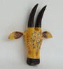 Yellow & Black Handcrafted Cow Sclupture Mango Wood Wall Mask