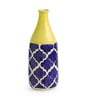 Yellow & Blue Handpainted Slender Neck Ceramic Vase