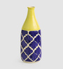 Yellow & Blue Handpainted Slender Neck Ceramic Vase