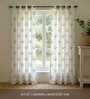 Yellow Cotton Floral Theme 8 Ft Eyelet Door Curtains (Set Of 2)