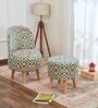 Yellow & Blue Tartan Textured Chair & Stool