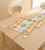 Yellow & Green Floral Woven Cotton Table Runner with Tassels