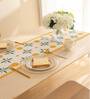 Yellow & Green Floral Woven Cotton Table Runner with Tassels