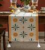 Yellow & Green Floral Woven Cotton Table Runner with Tassels