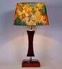 Matera Yellow & Green Fabric Shade Night Lamp With Wood Base
