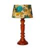 Shiny Yellow & Green Fabric Shade Night Lamp With Wood Base