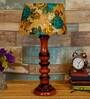 Mace Yellow & Green Fabric Shade Night Lamp With Wood Base