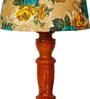 Shiny Yellow & Green Fabric Shade Night Lamp With Wood Base