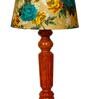 Delmas Yellow & Green Fabric Shade Night Lamp With Wood Base