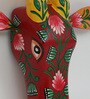 Yellow & Pink Handcrafted Cow Sclupture Mango Wood Wall Mask
