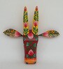 Yellow & Pink Handcrafted Cow Sclupture Mango Wood Wall Mask