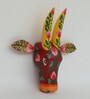Yellow & Pink Handcrafted Cow Sclupture Mango Wood Wall Mask
