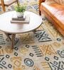 Yellow & Teal Block Print Polyester 4 ft x 6 ft Machine Made Carpet