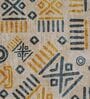 Yellow & Teal Block Print Polyester 4 ft x 6 ft Machine Made Carpet