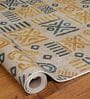 Yellow & Teal Block Print Polyester 4 ft x 6 ft Machine Made Carpet