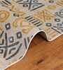 Yellow & Teal Block Print Polyester 4 ft x 6 ft Machine Made Carpet