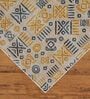 Yellow & Teal Block Print Polyester 5 ft x 7 ft Machine Made Carpet