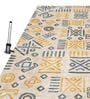 Yellow & Teal Block Print Polyester 6 ft x 9 ft Machine Made Carpet