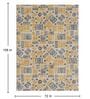 Yellow & Teal Block Print Polyester 6 ft x 9 ft Machine Made Carpet
