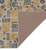 Yellow & Teal Block Print Polyester 8 ft x 10 ft Machine Made Carpet