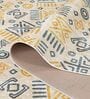Yellow & Teal Block Print Polyester 8 ft x 10 ft Machine Made Carpet