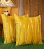 Yellow Velvet Striped 16X16 Inches Cushion Covers (Pack of 2)