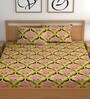 Yellow 180 TC Floral Cotton Fitted Double Bedsheet 2 Pillow covers