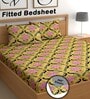 Yellow 180 TC Floral Cotton Fitted Double Bedsheet 2 Pillow covers