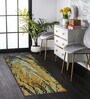 Yellow Abstract Polyester 5 ft x 2 ft Machine Made Runner