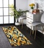 Yellow Abstract Polyester 5 ft x 2 ft Machine Made Runner