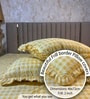 Yellow Checkered Polycotton Double King Fitted Bedsheet With 2 Frill Pillow Covers