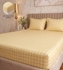 Yellow Checkered Polycotton Double King Fitted Bedsheet With 2 Frill Pillow Covers