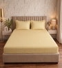 Yellow Checkered Polycotton Double King Fitted Bedsheet With 2 Frill Pillow Covers