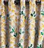Yellow Polyester Floral 7ft Blackout Eyelet 1 Pc Door Curtain
