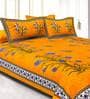 Orange Floral 300 TC Cotton 1 Double Bedsheet with 2 Pillow Covers